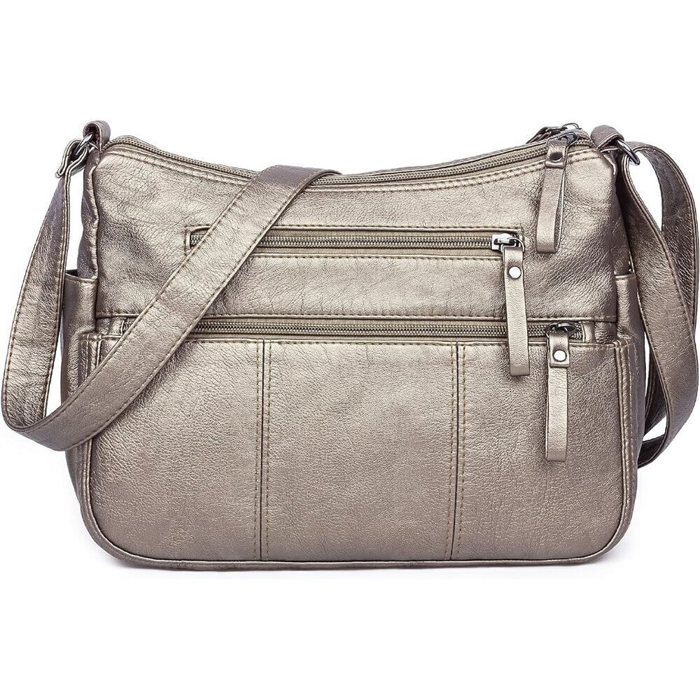 🆕 Volganik Rock PU Leather Shoulder Bag Women Silver Soft Pocketbooks Purse